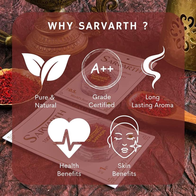 SARVARTH Finest A++ Grade 100% Pure Original Saffron/Kesar for Food/Cuisine Skin Care and Improved Health | Kesar for Pooja & Gifting | Blister Pack - Set of 4 (0.25gm each) view 4