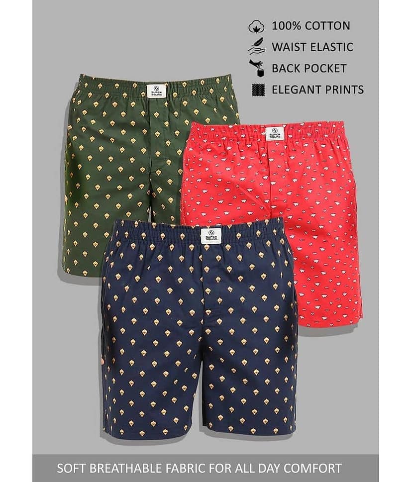 Supersquad Pack of 3 Cotton Boxers For Men's ( Assorted 5 )