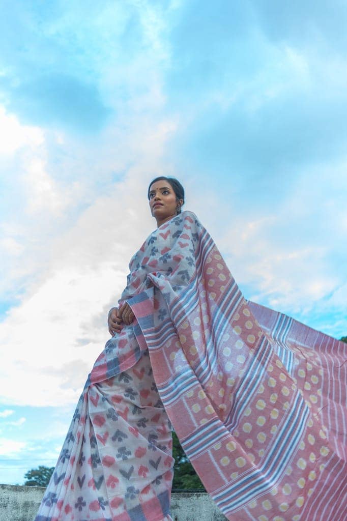 Nautical Heart Red & White Cotton Saree view 4