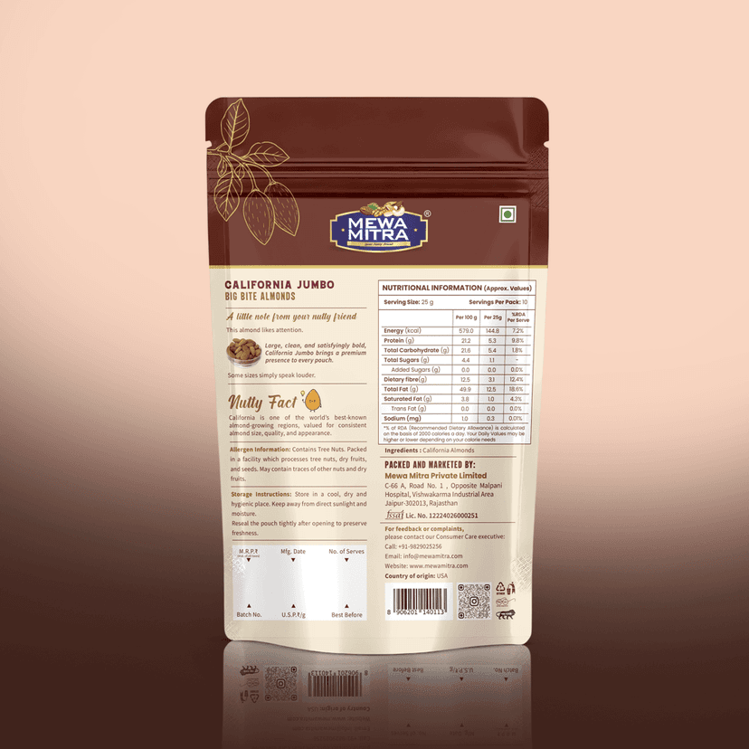 Mewa Mitra California Jumbo Almonds 250g | Premium Jumbo Badam | High Protein Natural Dry Fruits | Rich in Vitamin E & Healthy Fats view 2
