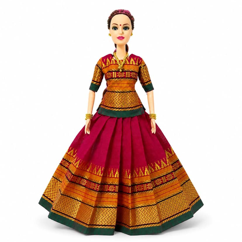 Mom and Me Traditional Indian Dolls for Girls 3+ Years, for Kids Girls, Acrylic Cotton Lehenga Choli Dress Doll with Storage Container, Festival Gift Toy Pink,Green,Yellow,Red, Yellow