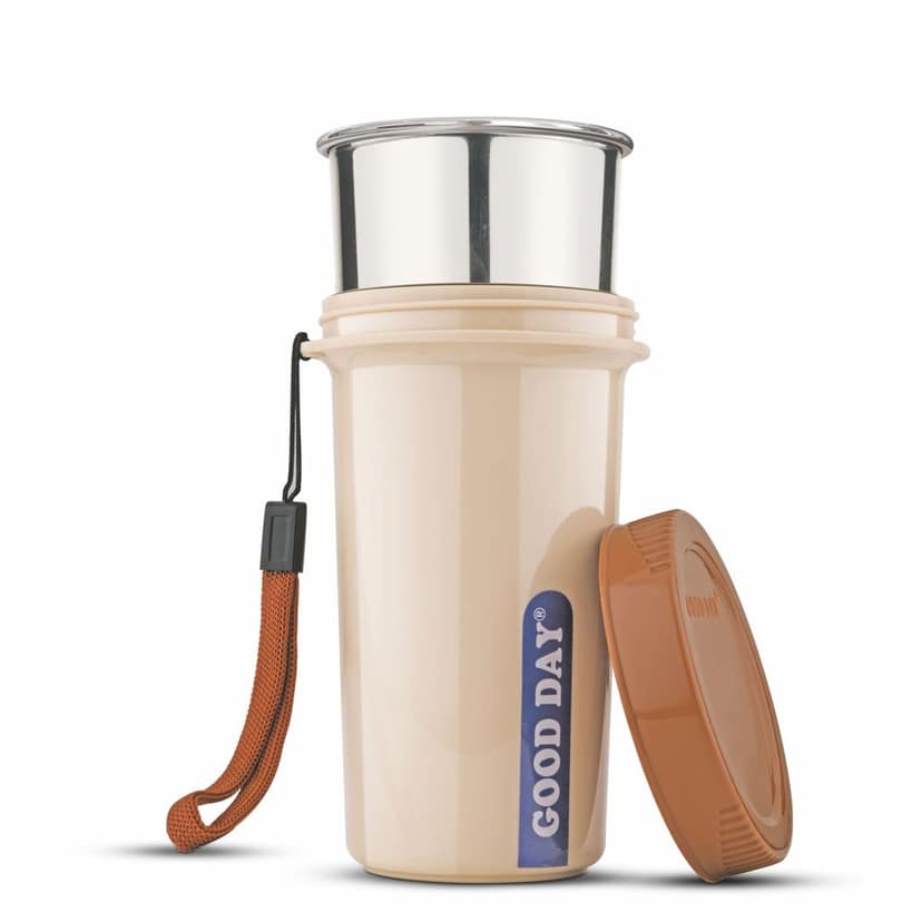 Good Day Easy Meal Tumbler with Strap & Inner Steel Glass, Reusable Travel Mug,Perfect for Coffee, Tea, and Juices , Burgandy view 2