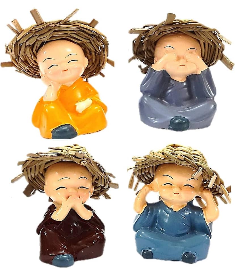 AFTERSTITCH baby buddha hat monk idols set of 4 statue for car deshboard home office Showpiece 6 cm