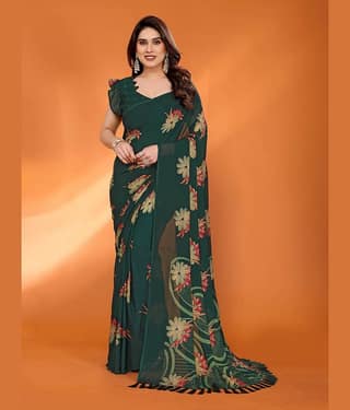 VEDANT VASTRAM Chiffon Printed Saree With Unstitched Blouse Piece ( Purple )