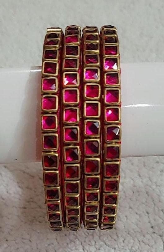 Gold Plated Pink Glass Bangle Set of 4 view 2