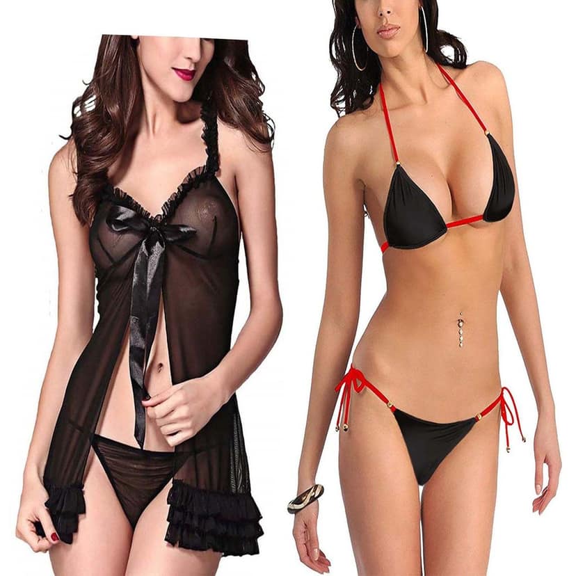 Babydoll night dress Sleepwear And Moti bra Panty bikini set Combo Pack 2 view 8