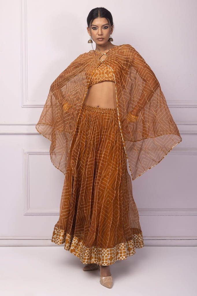 Muddy Yellow Corded Organza Cape view 2