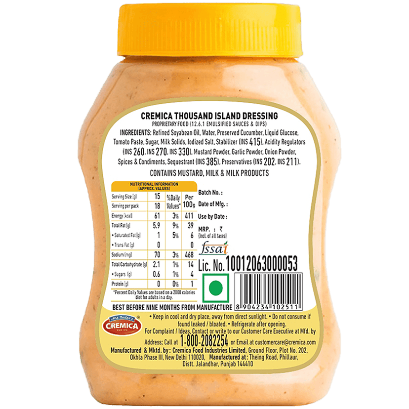 Cremica Salad Dressing - Thousand Island, 275 G Bottle view 2