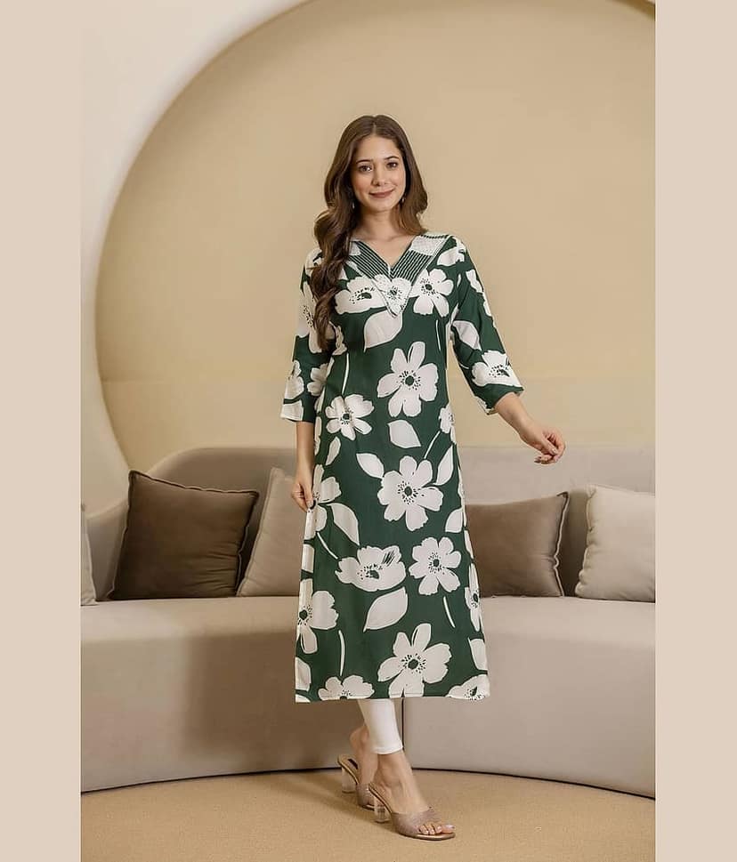 Kapadia Women Cotton Blend Printed Straight Kurti ( Green ) view 2