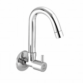 Enicet Brass Sink Tap With Wall Flange, Brass Build, Basin Tap for Bathroom and Kitchen