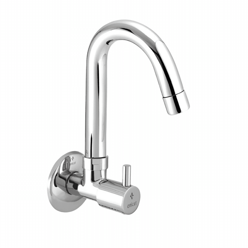 Enicet Brass Sink Tap With Wall Flange, Brass Build, Basin Tap for Bathroom and Kitchen