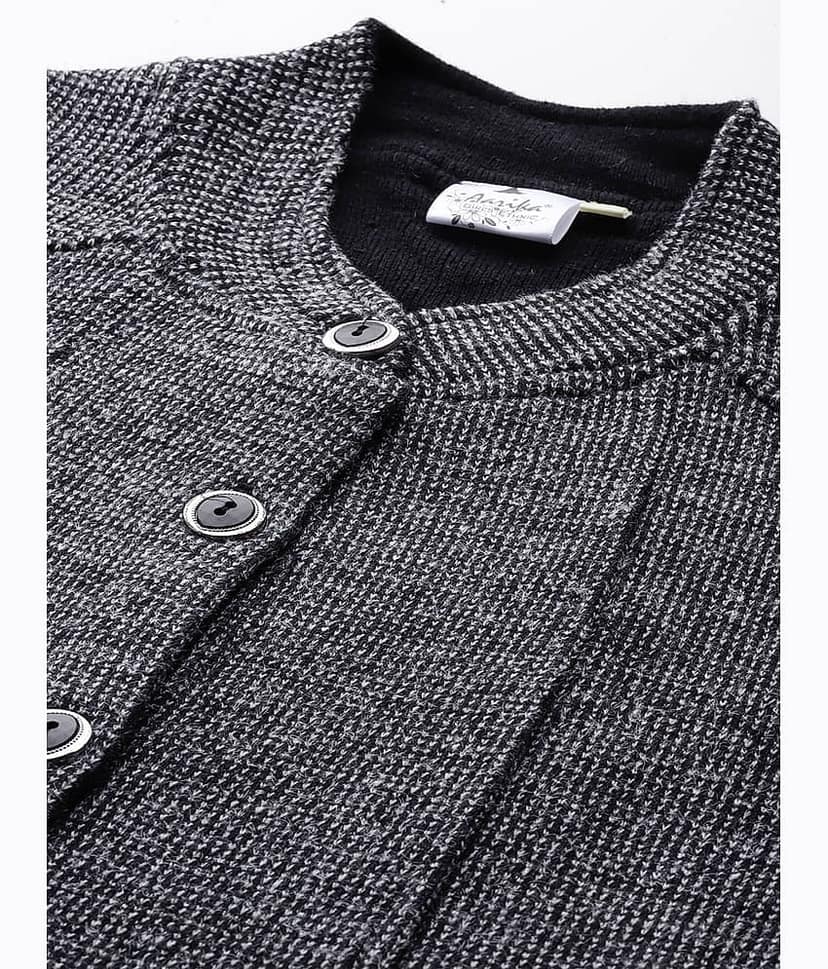 Aarika Women Woollen Round Neck Cardigan ( Black ) view 2