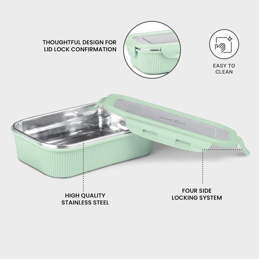 MILTON Cool Touch Rectangular 600 Stainless Steel Container, 580 ml, Aqua Green | Microwave Safe | Food Grade | BPA Free | Refrigerator Safe view 2