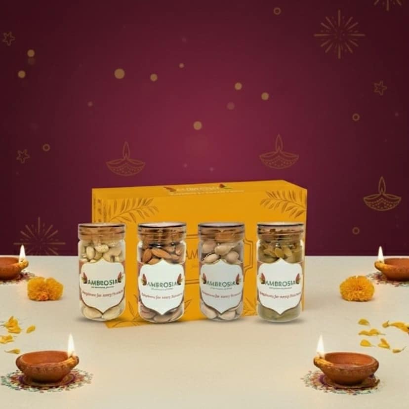 Ambrosia Diwali Dry Fruits Gift Box 440g - Diwali Gift Hamper | Festive Dry Fruit Gift |Almonds, Cashew, Pista & Raisins