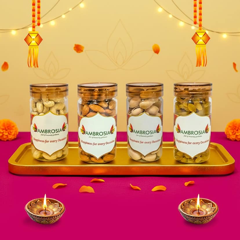 Ambrosia Diwali Dry Fruits Gift Box 440g - Diwali Gift Hamper | Festive Dry Fruit Gift |Almonds, Cashew, Pista & Raisins view 2