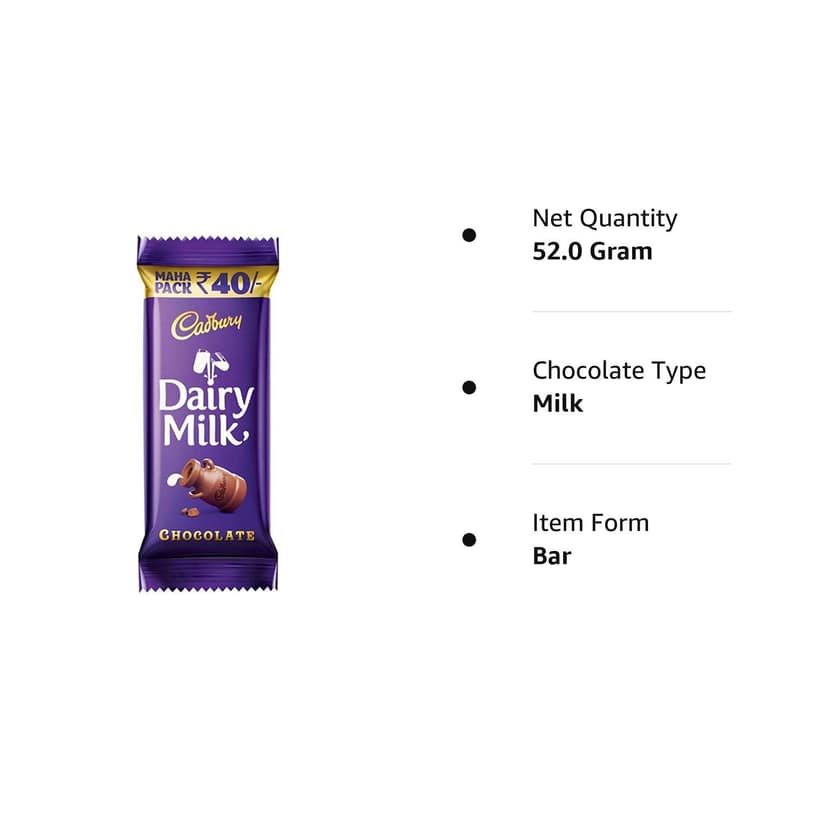 Cadbury Dairy Milk Chocolate 52G view 2