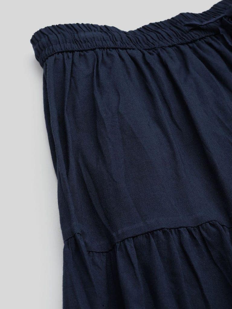 Women Navy Blue Solid Tiered Cotton Gotta Patti Maxi Skirt view 6