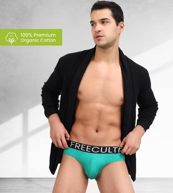 FREECULTR Men's Underwear Organic Cotton (Ultrasoft Waistband) Premium Snug-Fit Brief Pack of 1-Holly Green view 3
