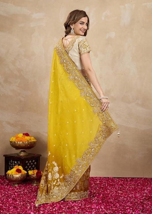 TRENDMALLS Women's Jacquard Silk Embroidery Sequence Work Saree with Unstitched Blouse Piece view 5