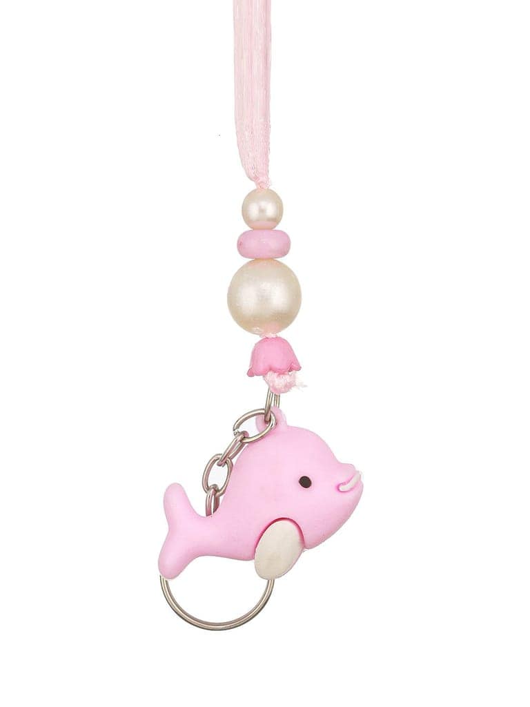 Pink Fish Key Chain Toy Rakhi For Girls With Roli Chawal view 4