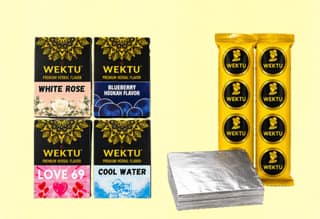 WEKTU Ultimate Tobacco-Free Shisha Experience Hub - Pure Herbal Multi-Flavor Hookah Materials Combo with Long-Lasting Coconut Charcoal & Heat-Shield Foil Pack