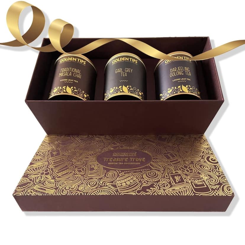 Golden Tips Healthy/Natural and Organic Combo Pack of Loose Leaf Masala Chai, Earl Grey Tea and Oolong Tea Assorted Tea Gift Box/Diwali Gifts for Family and Friends view 3