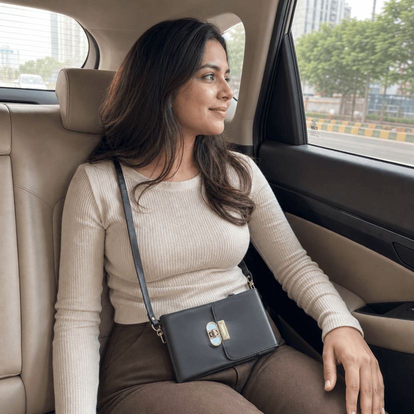Dark Brown Leather-Like Compact Sling Bag view 3