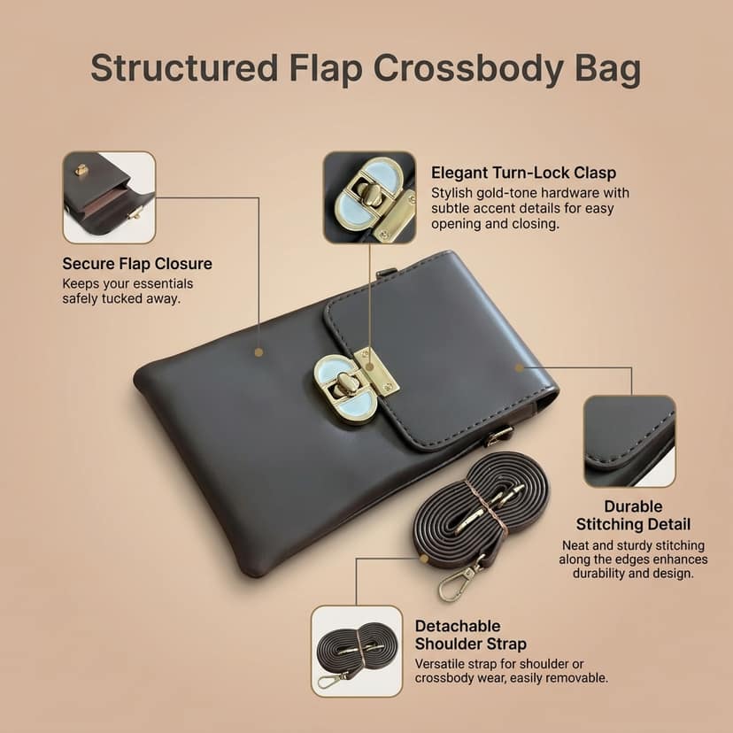 Dark Brown Leather-Like Compact Sling Bag view 4