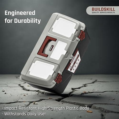 BUILDSKILL 13" Small Tool Box for Home | Convenient Top Lids & Removable Tool Tray | Secure Latch Lock | Key Hole | Heavy Duty Impact Resistant Body | Ideal Repair Toolbox for DIY & Professional Use view 3