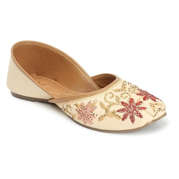 Women's Ethnic Punjabi Juttis | Traditional Slip-On Flats with Peacock Embroidery | Cushioned Footbed for Comfort | Comfortable & Stylish Punjabi Juttis for Girls & Women view 3