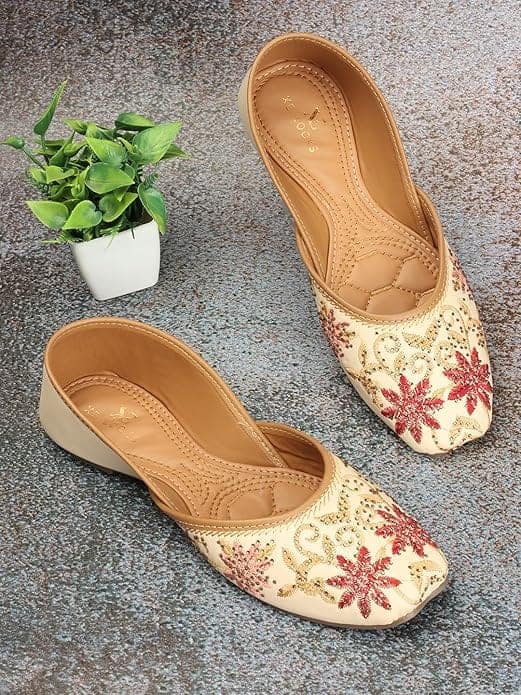 Women's Ethnic Punjabi Juttis | Traditional Slip-On Flats with Peacock Embroidery | Cushioned Footbed for Comfort | Comfortable & Stylish Punjabi Juttis for Girls & Women view 6