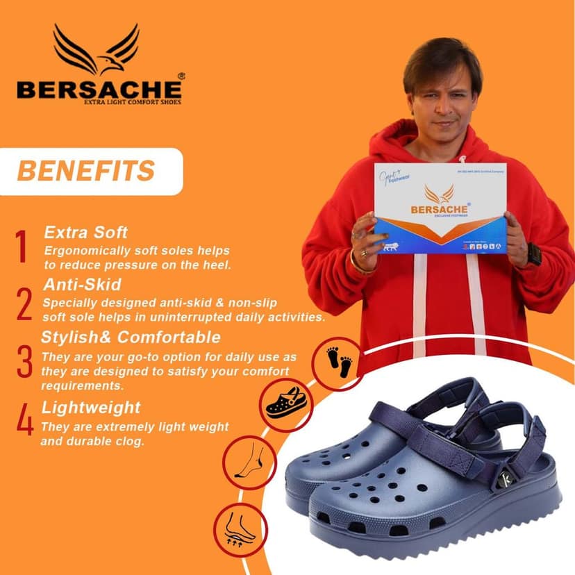 Bersache Extra Soft Classic Casual with Back Strap Regular wear with Ultra Soft & Flexibility Technology Clog for Men's view 2
