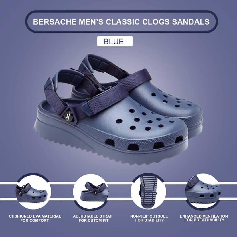 Bersache Extra Soft Classic Casual with Back Strap Regular wear with Ultra Soft & Flexibility Technology Clog for Men's view 5