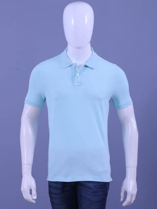 Men's Water Blue Enzyme Finish Solid Polo T-Shirt