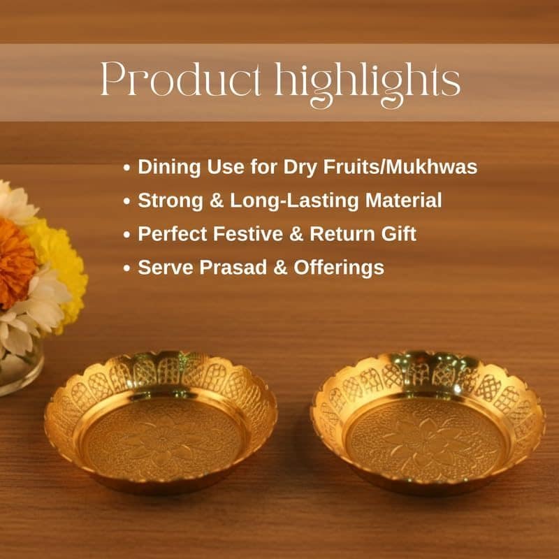 Aatm Brass Pooja Thali Set of 2 - 3.5-Inch Handcrafted Pital Aarti Plates - Traditional Brass Puja Trays for Mandir, Rituals and Gifting view 2