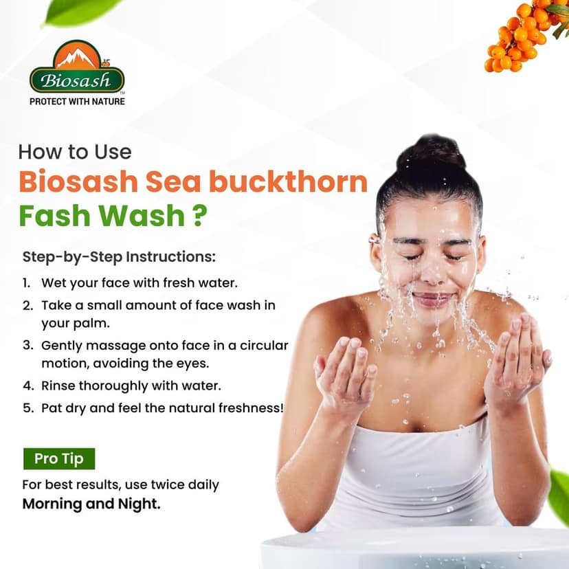 Biosash Sea Buckthorn Face Wash 75ml | Herbal Facial Cleanser with Natural Seabuckthorn Oil view 3