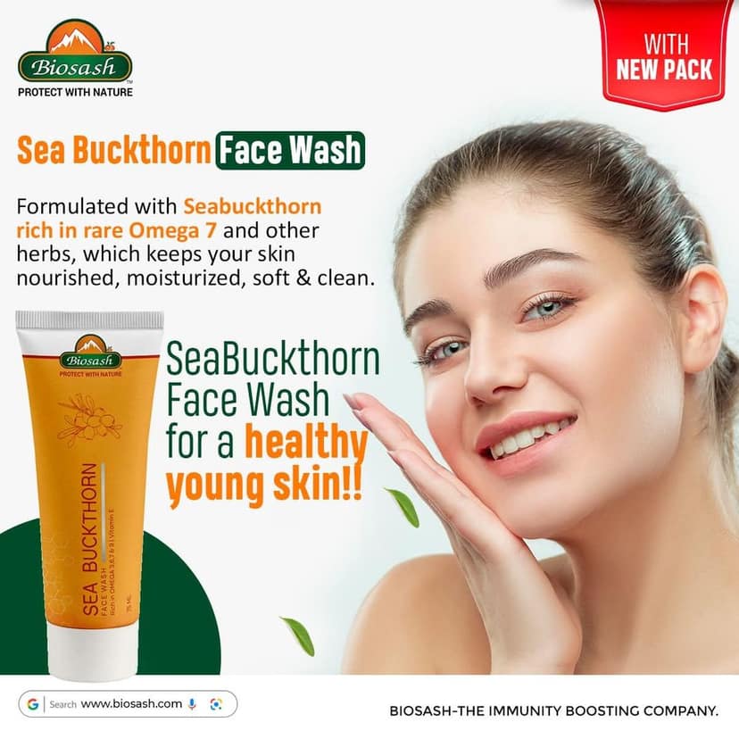 Biosash Sea Buckthorn Face Wash 75ml | Herbal Facial Cleanser with Natural Seabuckthorn Oil view 4