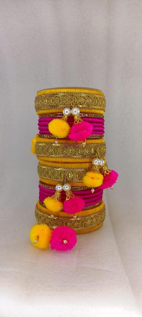 Haldi Ceremony Silk Thread Bangles set view 4