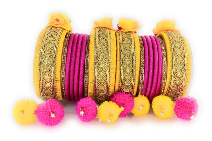 Haldi Ceremony Silk Thread Bangles set view 5
