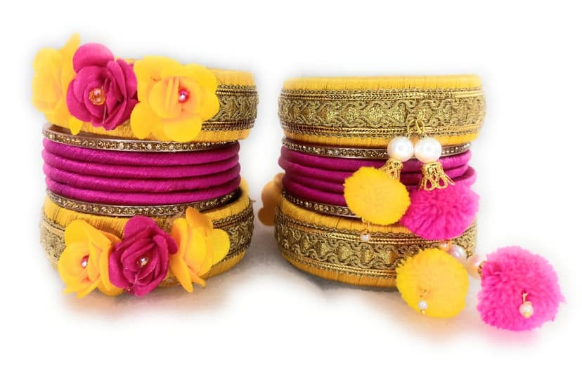 Haldi Ceremony Silk Thread Bangles set view 6
