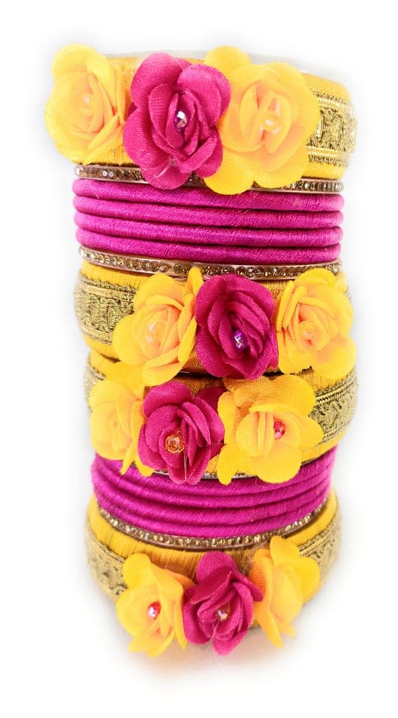 Haldi Ceremony Silk Thread Bangles set view 8