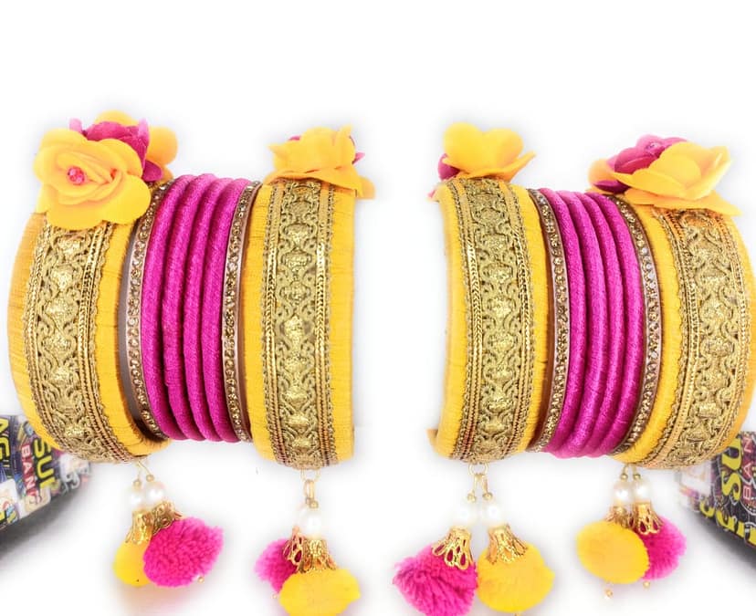 Haldi Ceremony Silk Thread Bangles set view 9