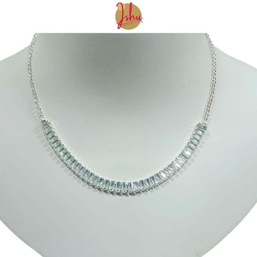 Ishu Luxury Handcrafted Silver Plated Necklace Jewellery Set with Earrings, AD view 2