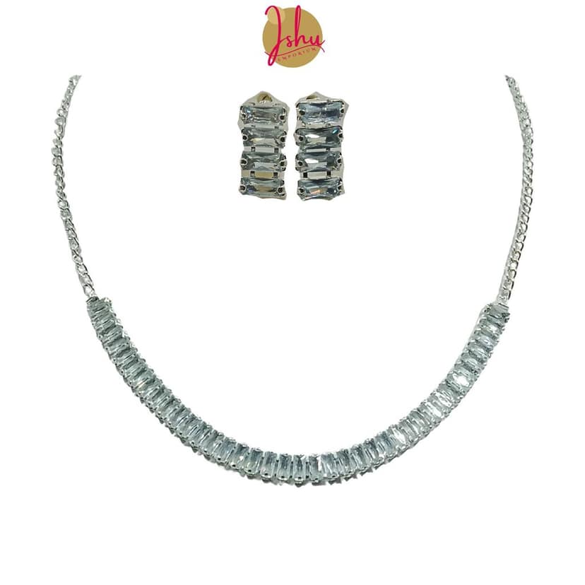 Ishu Luxury Handcrafted Silver Plated Necklace Jewellery Set with Earrings, AD view 3