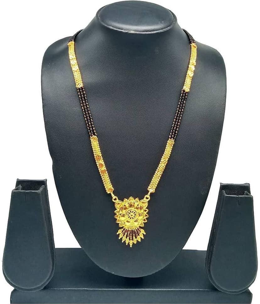 shankhraj mall gold plated black bead long mangalsutra for women-100139 view 2