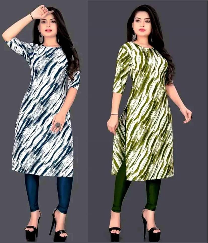 VACHHARAJ GROUP Crepe Printed A-line Women's Kurti - Blue,Green ( Pack of 2 )