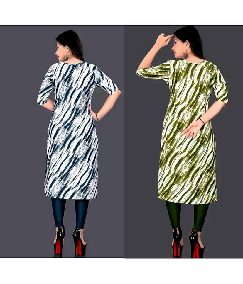VACHHARAJ GROUP Crepe Printed A-line Women's Kurti - Blue,Green ( Pack of 2 ) view 2