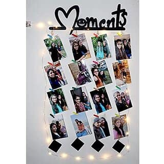 Khush Its Amazing Home Decor Wood Moments With Squre LED Light Hanging Photo Display, DIY Picture Photo Frame Collage Set Includes Multi colour Clips view 2