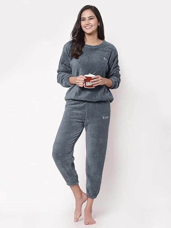Combo Pack of 2 Women Winter Nightsuit Ladies Warm Night Suit Girls Pyjama Women's Top and Pajama Pants Regular Fit Pyjama Set view 3