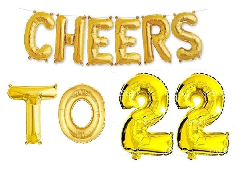 Partyzon Gold Cheers to Birthday Foil Balloon Combo Party Decoration for Anniversary Celebration 16 Inches